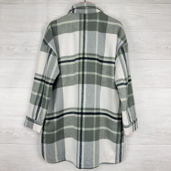 NWT Banana Republic Shirt Jacket Women L Green Plaid Flannel Shacket Oversized - Picture 7 of 16